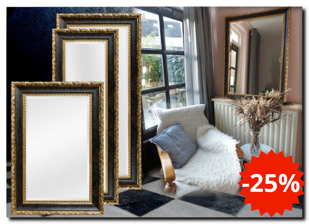 195-044 Mirror Ponzio Antiquegold-black