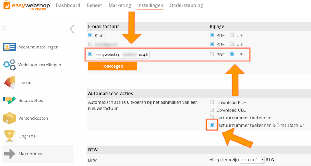 Screenshot EasyWebshop Billit link