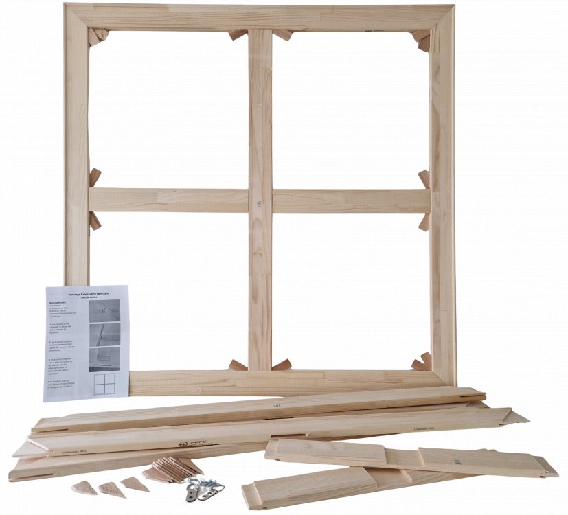 jSpie65 Pakket krs 160-160 Complete DIY Set incl. Hanging Brackets for Wide Stretcher Frame 65 mm with Cross Bars up to 160 × 160 cm
