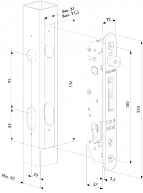 57012943 INSERT LOCK WITH 20 MM BACKSET FOR PROFILES OF 40 MM OR MORE Item No. FortyLock