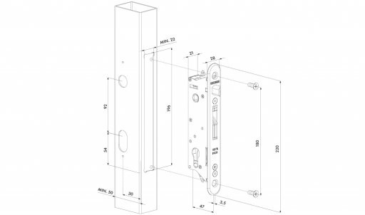 57053043 INSERT LOCK WITH 30 MM BACKSET FOR PROFILES OF 50 MM OR MORE Item No. FiftyLock