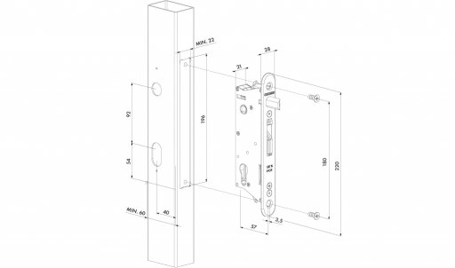 57073143 INSERT LOCK WITH 40 MM BACKSET FOR PROFILES OF 60 MM OR MORE Item No. SixtyLock